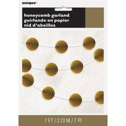 Party Expo, LLC – wholesale Bunting/garland – 7ft Paper Honeycomb Ball Garland - Gold