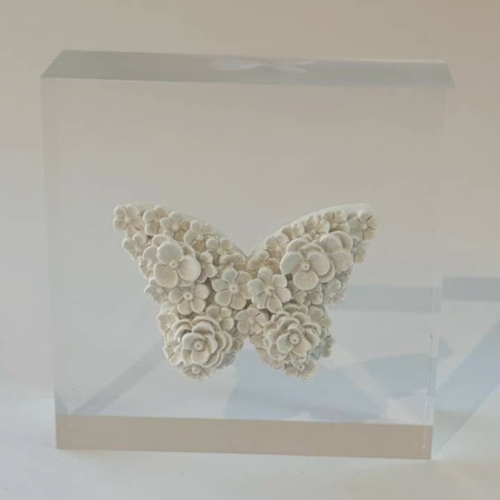 3x3 Acrylic - White Butterfly Intaglio for wholesale by Sidebar Designs