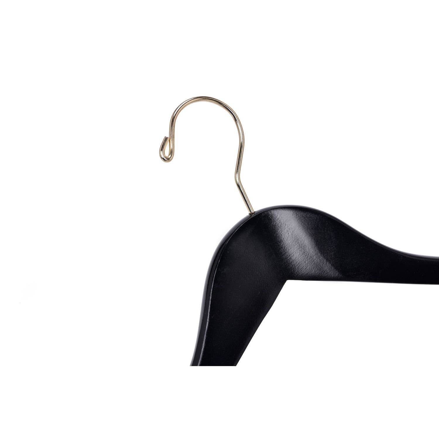 Quality Hangers - Wholesale Clothes Hangers - W071 Semi Curved Wooden Hangers - Black with Gold Hook - 803
