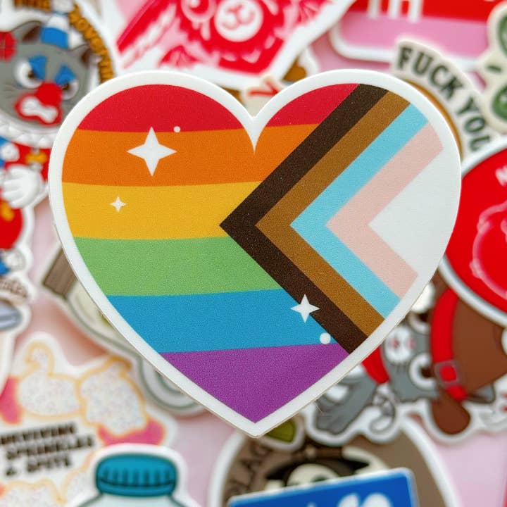 LGBTQIA+ Rainbow Heart Vinyl Sticker for wholesale by Bewilderment