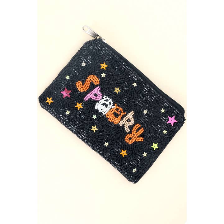 Bk SPOOKY GHOST HALLOWEEN BEADED COIN BAG 13202 for wholesale on Faire