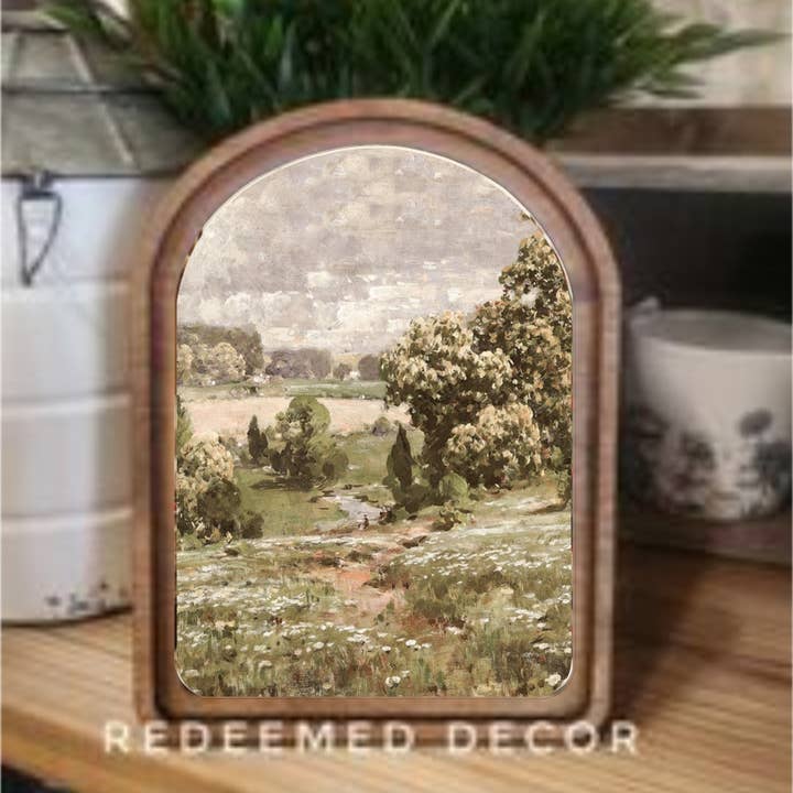 Redeemed Decor - Wholesale Wood Wall Art - Arch Top Spring Landscape Framed Art
