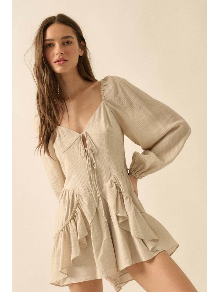 Promesa USA - Wholesale Romper - Women's - Tonal-Stripe Ruffled Tie-Front Peasant Romper18