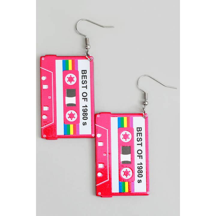 Girly - Wholesale Dangle Earrings - ACRYLIC CASSETTE TAPE DROP EARRINGS