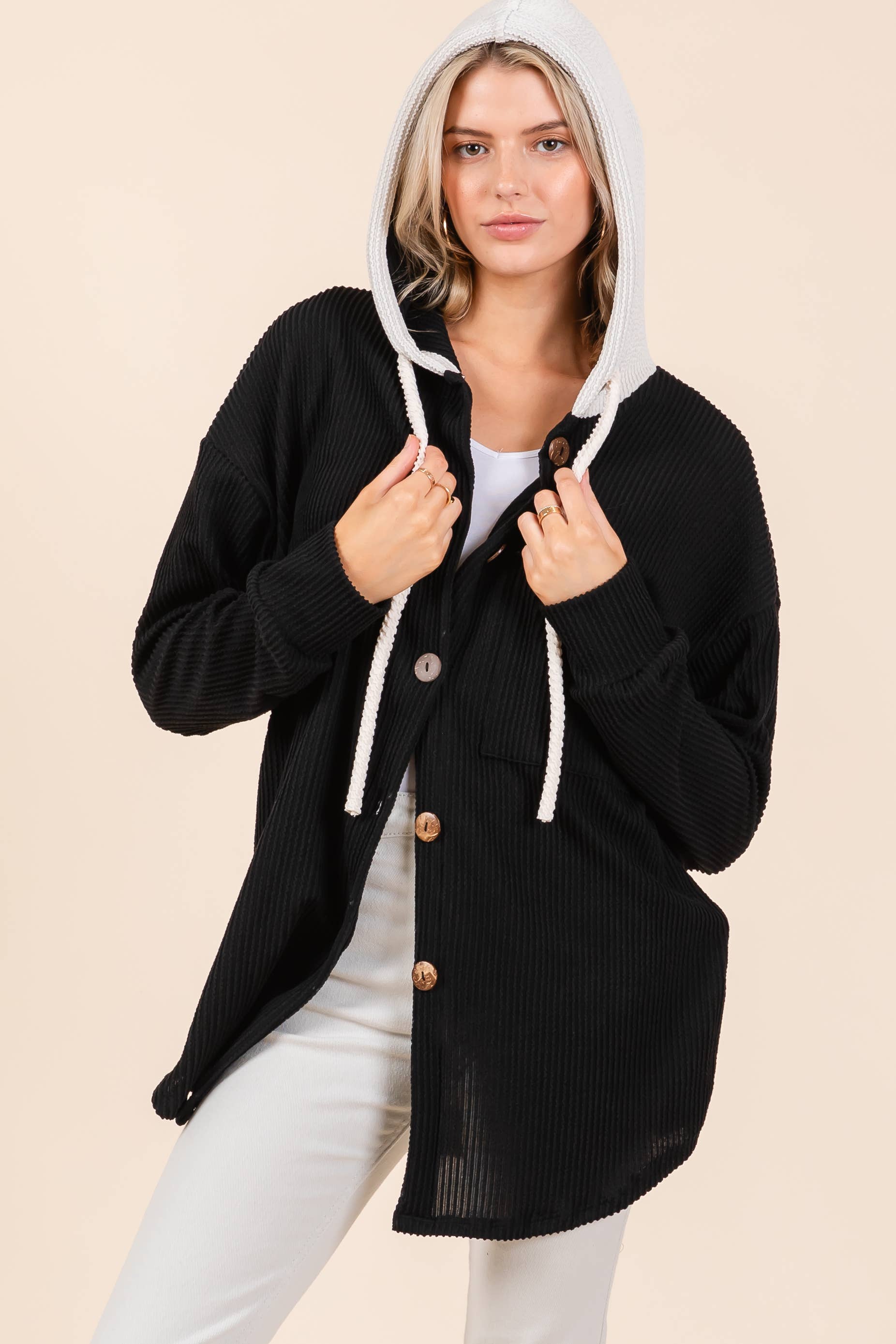 BOMBOM - Wholesale Hoodie - Women's - TL1987 BUTTON HOODED SWEATSHIRT3