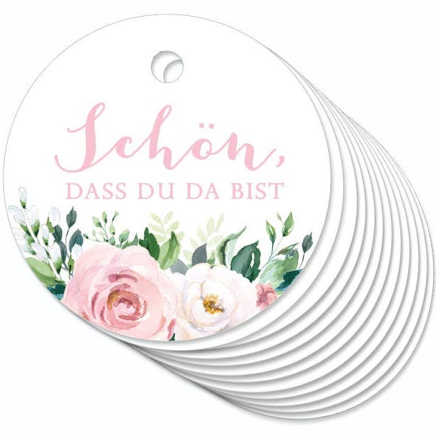 12 ANHÄNGER Schön das du da bist • Rosen rosa weiß grün für den Großhandel von fioniony®