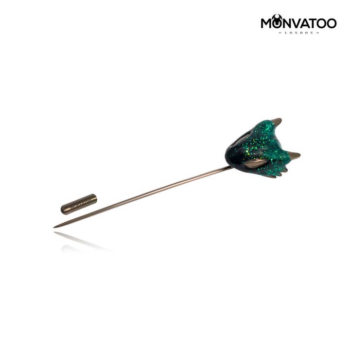 Black Emerald Dragon Lapel Pin for wholesale by MONVATOO London