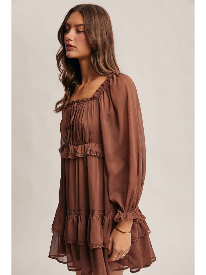 Forte - Wholesale Dress - Women's - Crinkled Tiered Boho Mini Dress FD000513