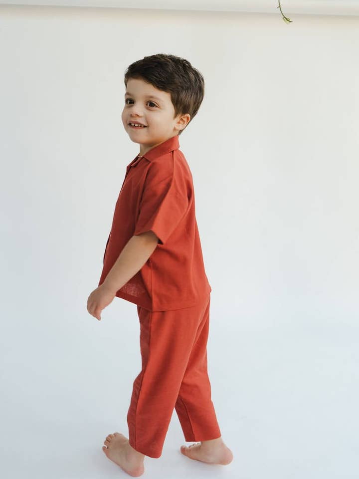 Air Red Linen Trousers for wholesale by Studio Clay