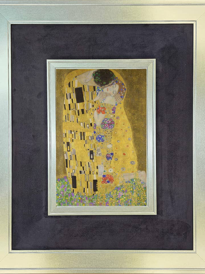 The Kiss by Klimt with Swirled Silver and Fabric for wholesale by The Brightener Group