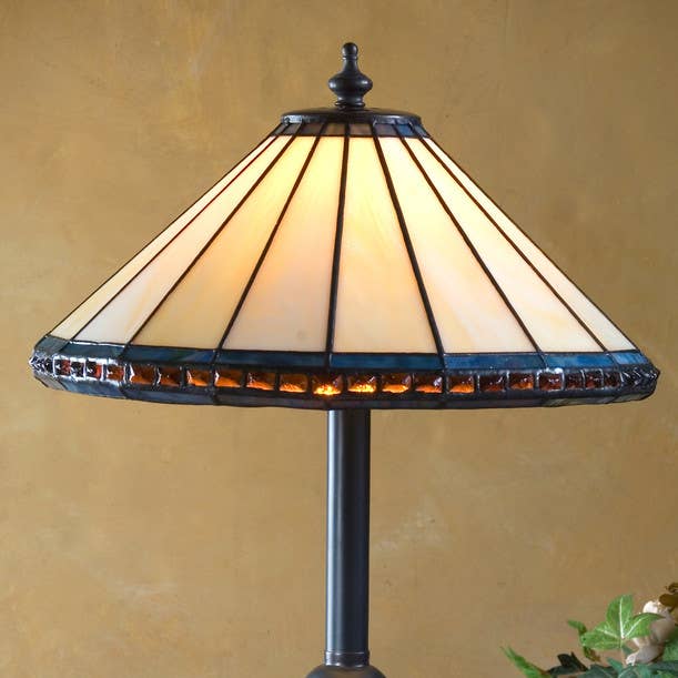 J Devlin Glass Art & Bert Anderson Collection - Wholesale Accent/Desk Lamp - Amber Blue Tiffany Stained Glass Table Lamp J Devlin Lam 646