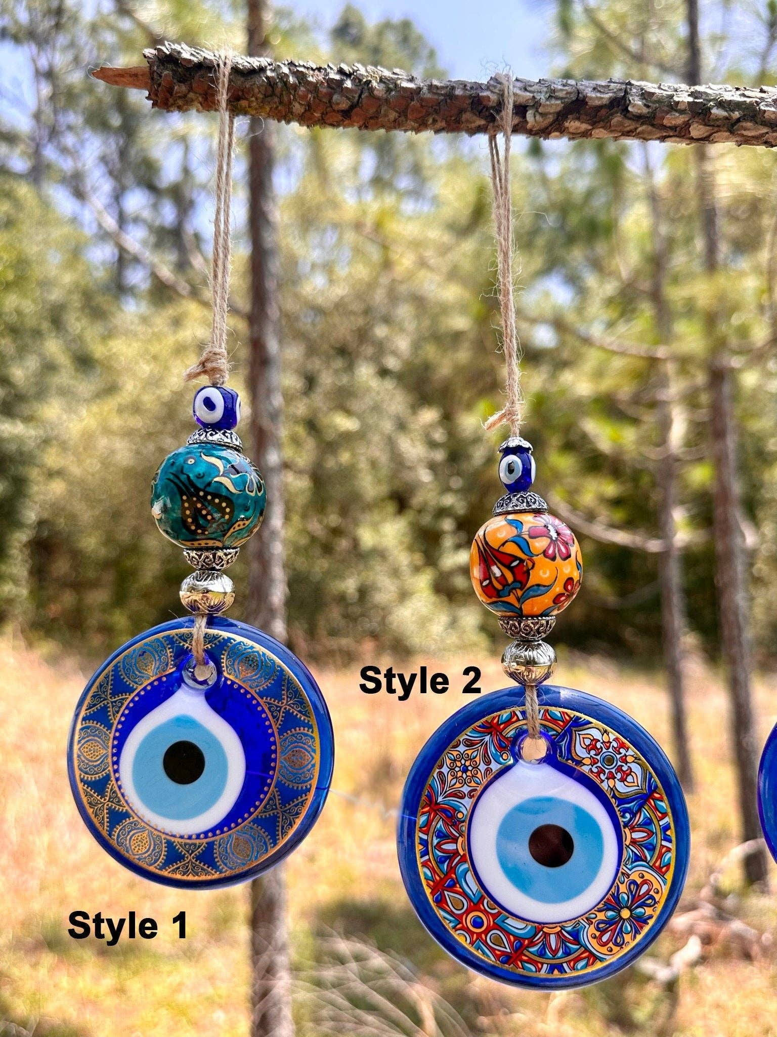 Guzel Handcrafts - Venta al por mayor Adornos - Adorno de pared ojo turco Nazar Boncuk mal de ojo, decoración boho moderna - bola cerámica pintada a mano - envío rápido2