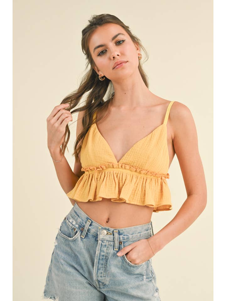 Klesis - Wholesale Blouse - Women's - IT3572 SPAGHETTI STRAP RUFFLED CROP TOP