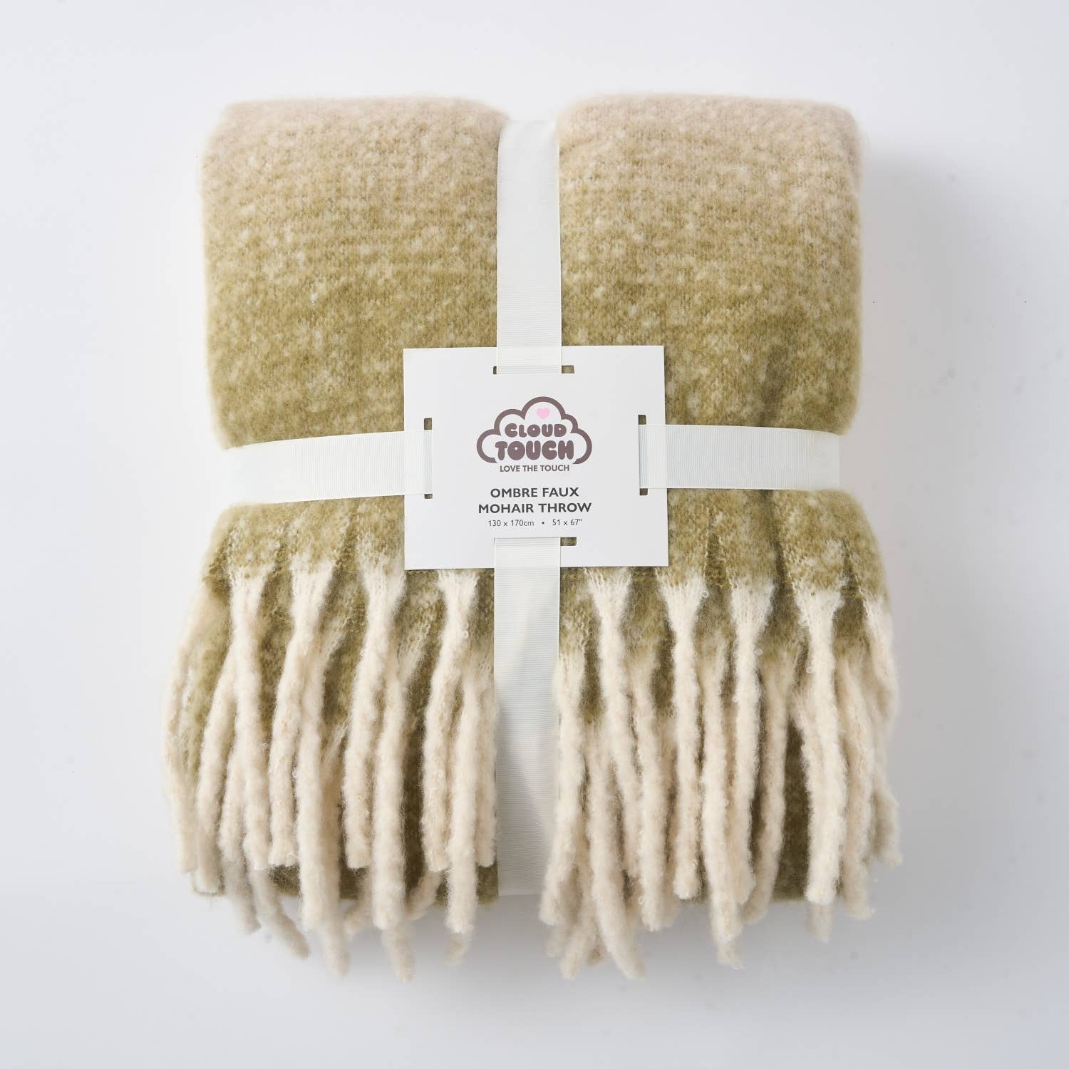 Allure Bath Fashions – wholesale Prydnadsfilt – Ombre Faux Mohair Pläd - Mjuk Franskantad Filt (Grön, Grå)1
