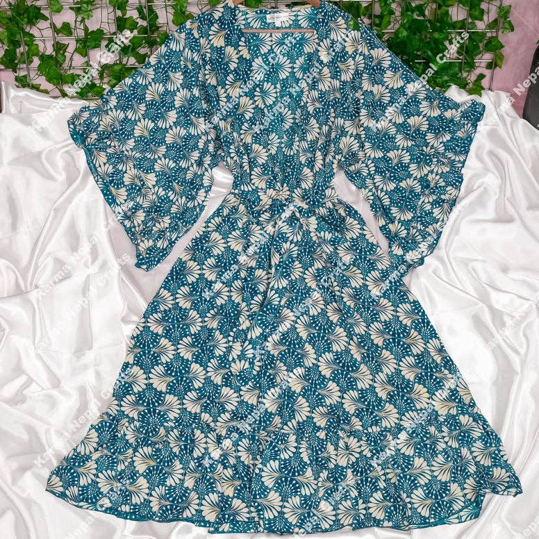 Karma Nepal Crafts – Engroshandel Kimono - Dame – Lang, flydende boheme kimono med volanter og lommer9