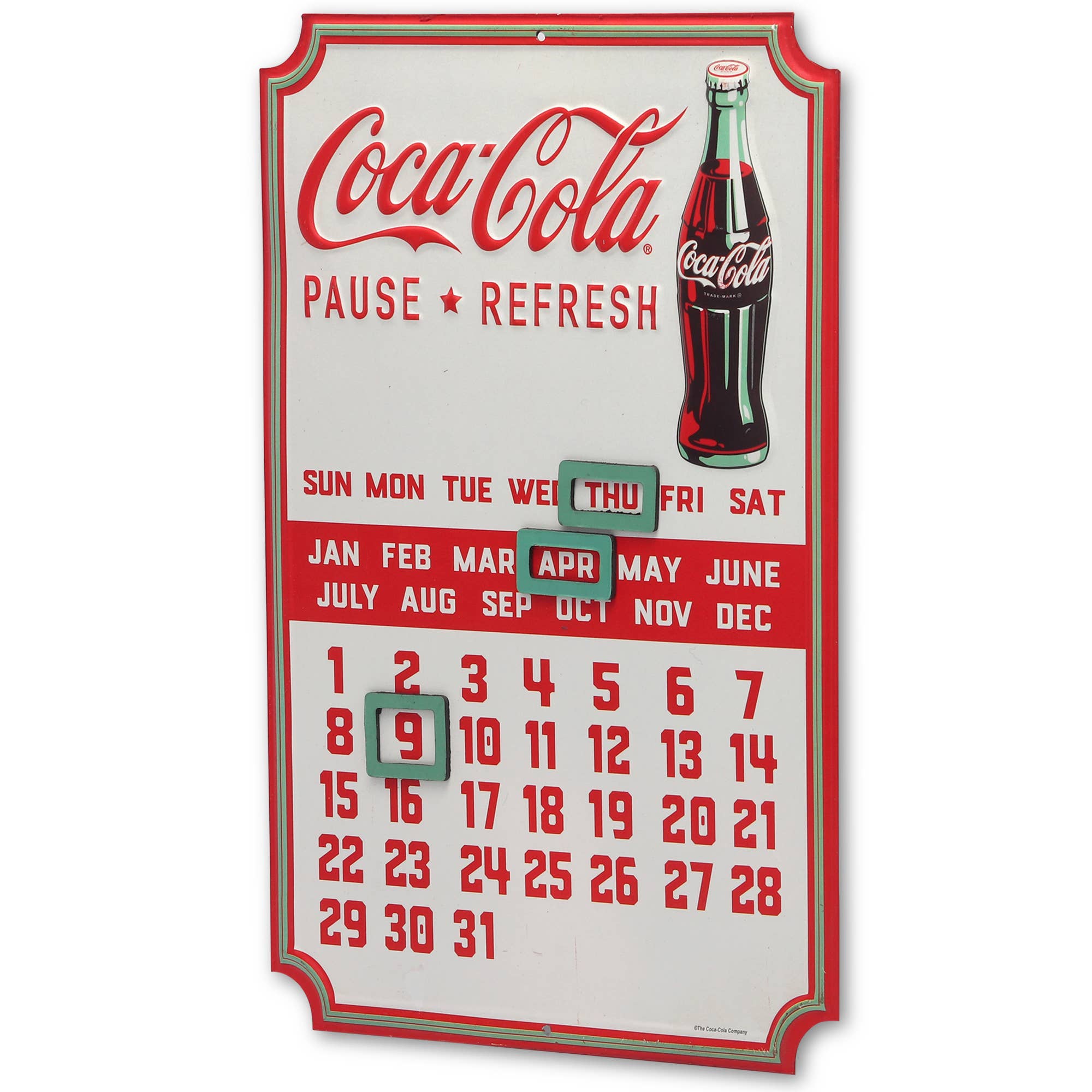 Open Road Brands, LLC - Wholesale Sign - Coca-Cola Calendar Embossed Metal Sign1