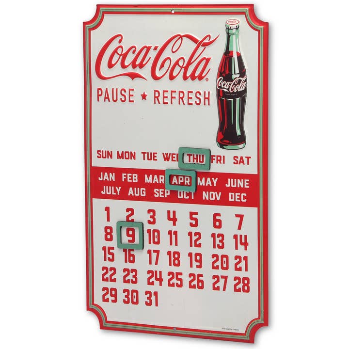 Open Road Brands, LLC - Wholesale Sign - Coca-Cola Calendar Embossed Metal Sign1