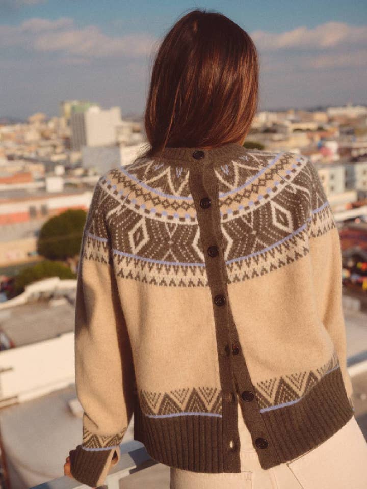 Stateside - Wholesale Knit Sweater - Women's - Fairisle Button Sweater in Thyme Multi2