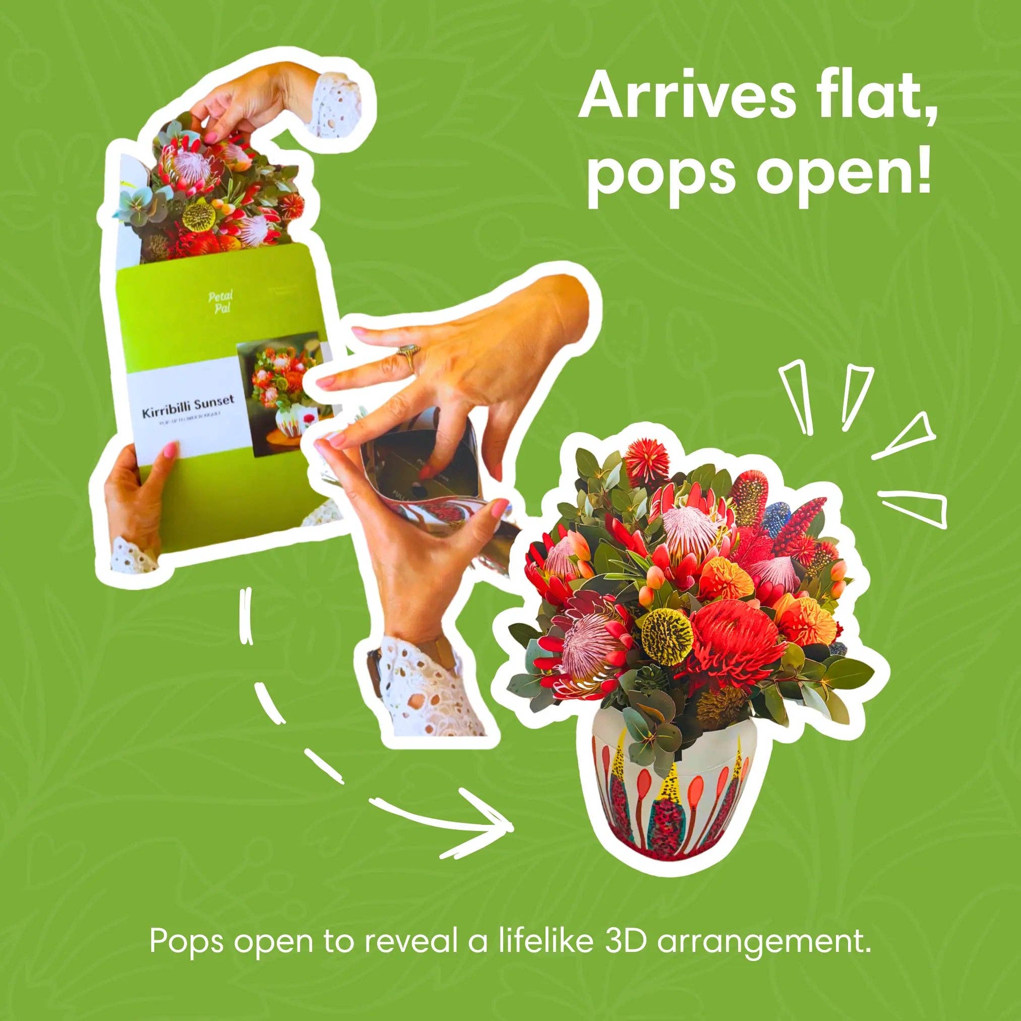 PetalPal – wholesale Everyday greeting card – Kirribilli Sunset Pop-Up Bouquet6