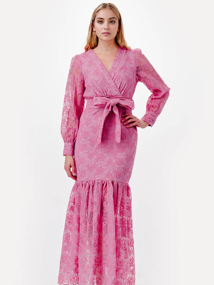 Jurk met mix van afwerkingen en ceintuur voor wholesale door Dear Daisy