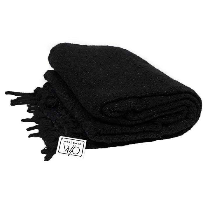 Solid Black Mexican Yoga Blanket for wholesale by West Path