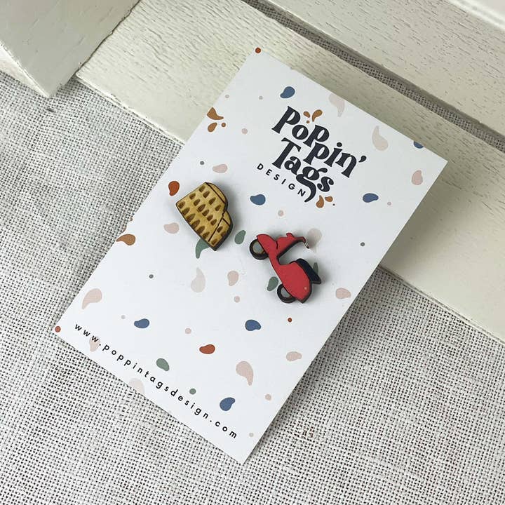 Boucles d’oreilles en bois « Rome » pour la vente par Poppin' Tags Design