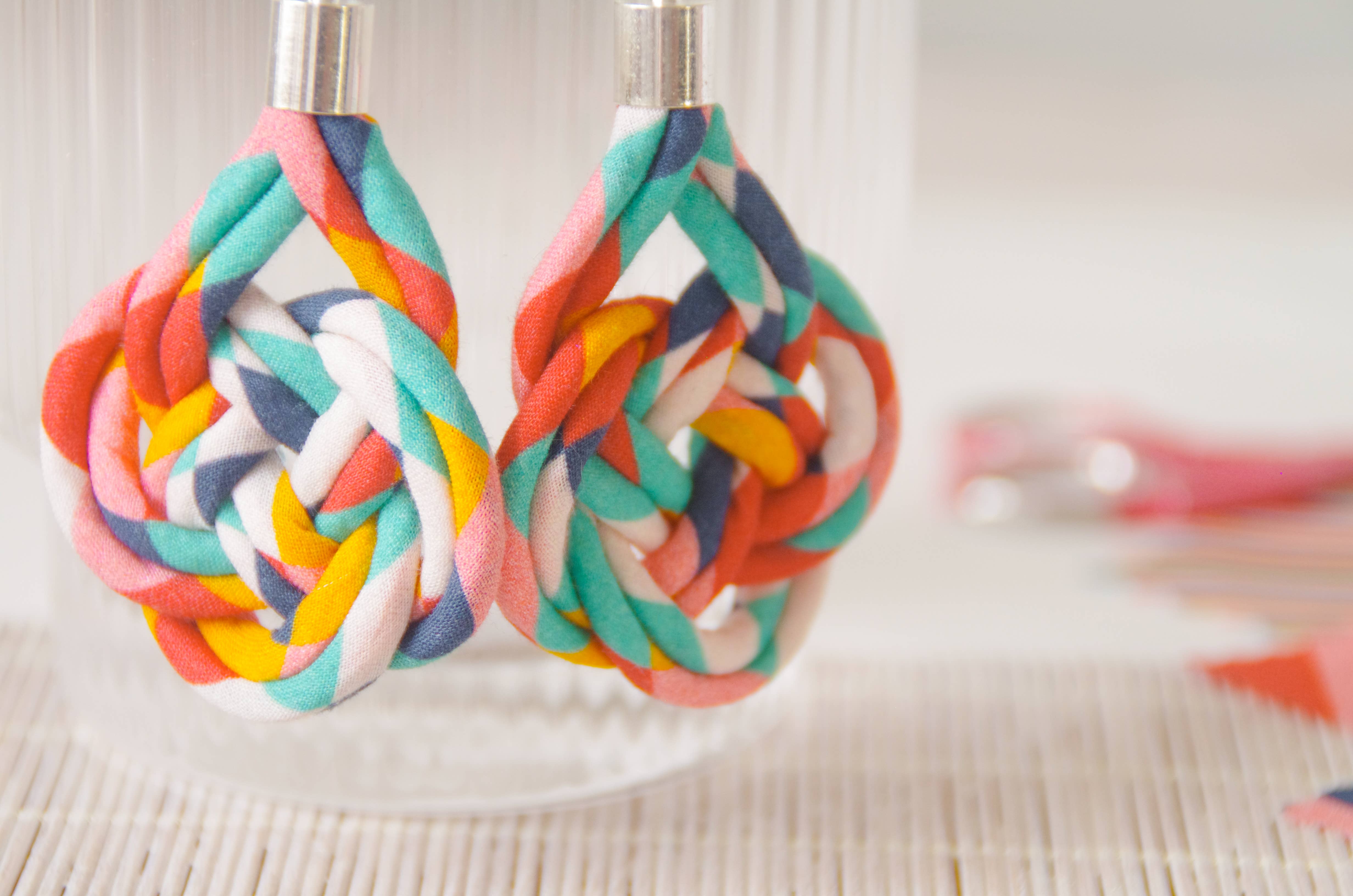 Bunny Bosworth – wholesale Dangle earrings – Large Colourful Fabric Knot Earrings - Fairground Follies4