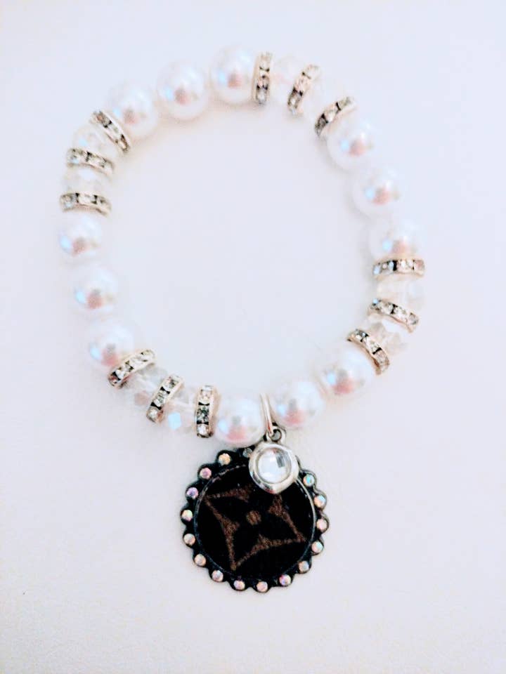 Pearl& CZ Spacer- Up-Cycled Charm Bracelet for wholesale by Contagious Couture