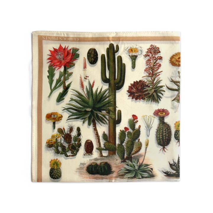 Curious Prints - Wholesale Sjaal - Dames - 100% Zijde Sjaal Botanische Cactus Zomer Bandana Wandkleed