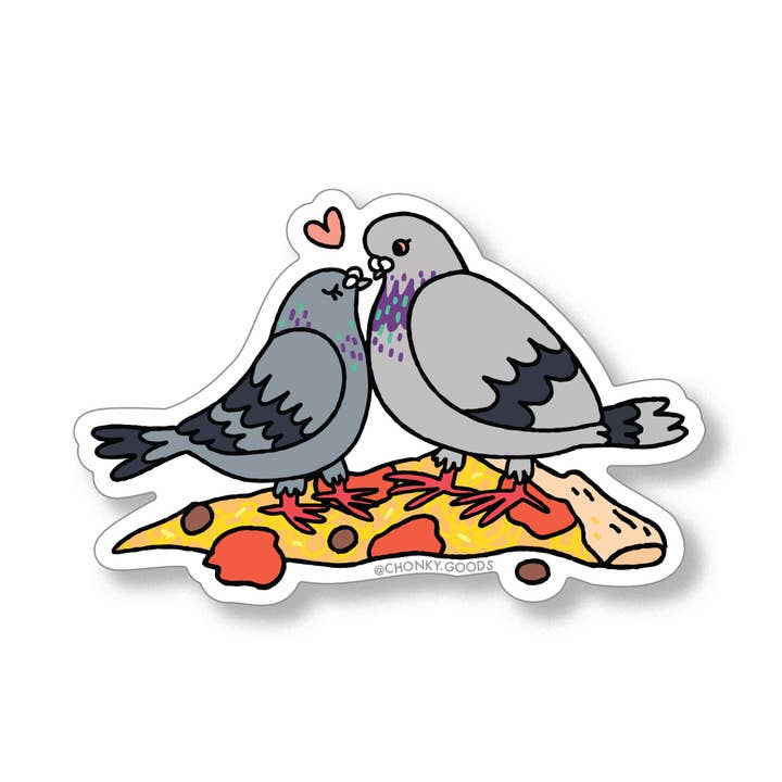 NYC Pigeon Love at First Sight Die-Cut Sticker for wholesale by Chonky Goods by Ping Hatta. Studio