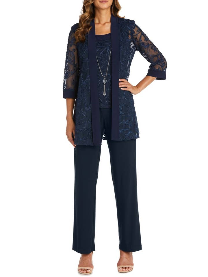 NAVY RM Richards Soutache Embroidered 2-Piece Suit for wholesale on Faire