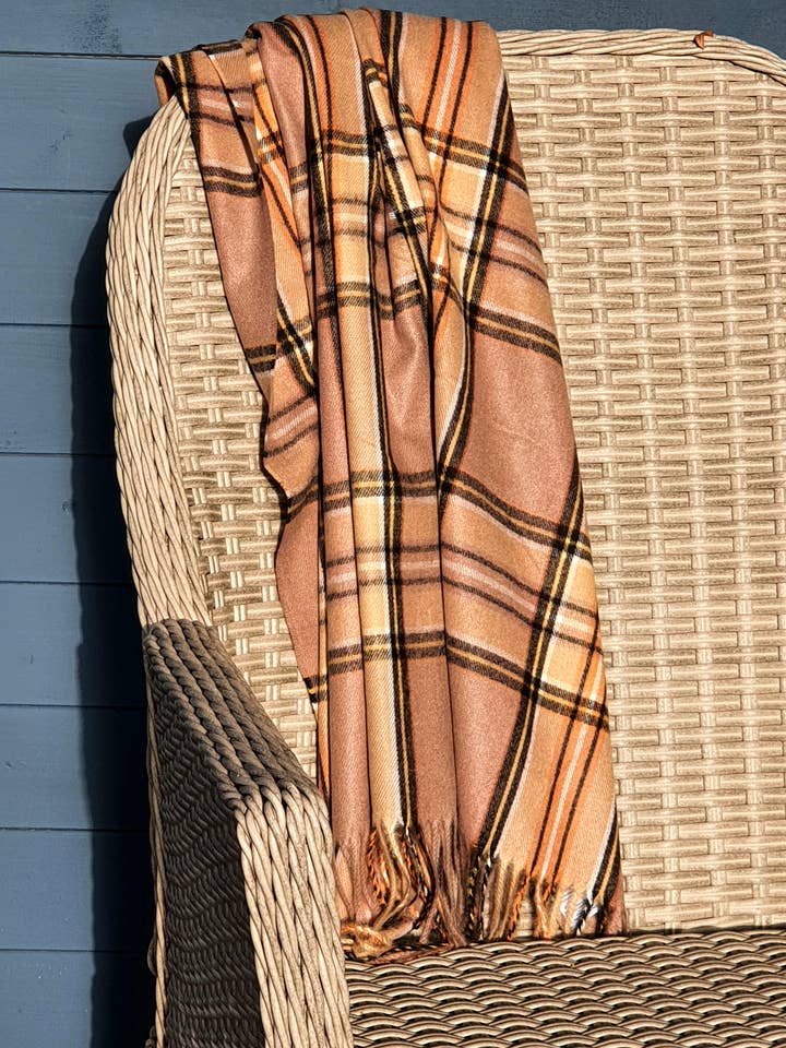 NEW Plaid / Tartan Blanket Scarf - Camel for wholesale by Cool Trade Winds