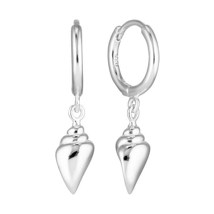 Sterling Silver Huggie Earrings with Conch Shell Charm for wholesale by BOWERBIRD JEWELS