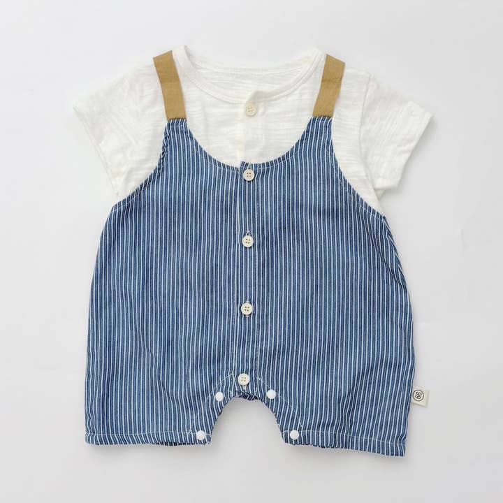 Llegada de verano peleles con patrón de monos a rayas lindos de manga corta para bebé niño. para venta al por mayor de MyKids-USA®