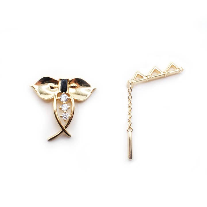 14K Gold Sterling Silver Bow Earring for wholesale by HIRARI.CO