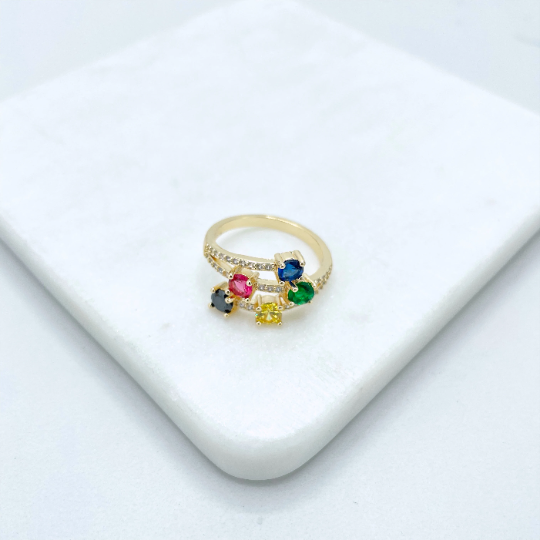 Luxus Accessories - Vente Bague avec plusieurs pierres - Bague en zircone cubique colorée remplie d'or 18 carats et micro zircone cubique5