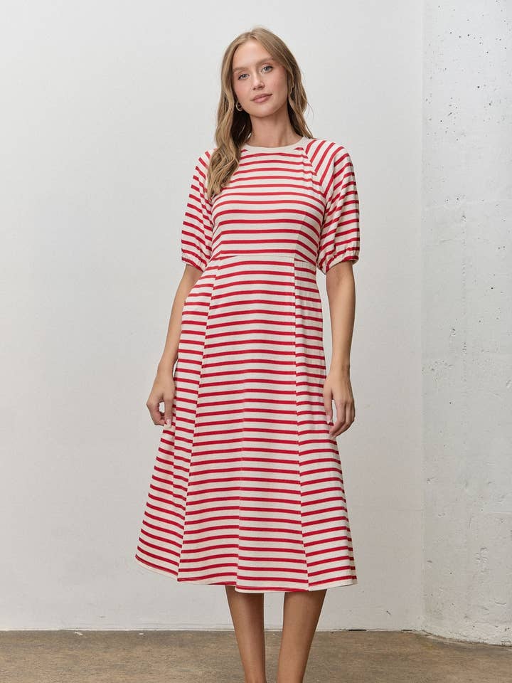 STRIPED RIBBED MIDI DRESS for wholesale by Polagram by Wellmade USA