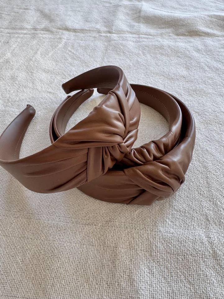 Handmade Brown Pleather Top Knot Hard Headbands for wholesale by Brynnbands