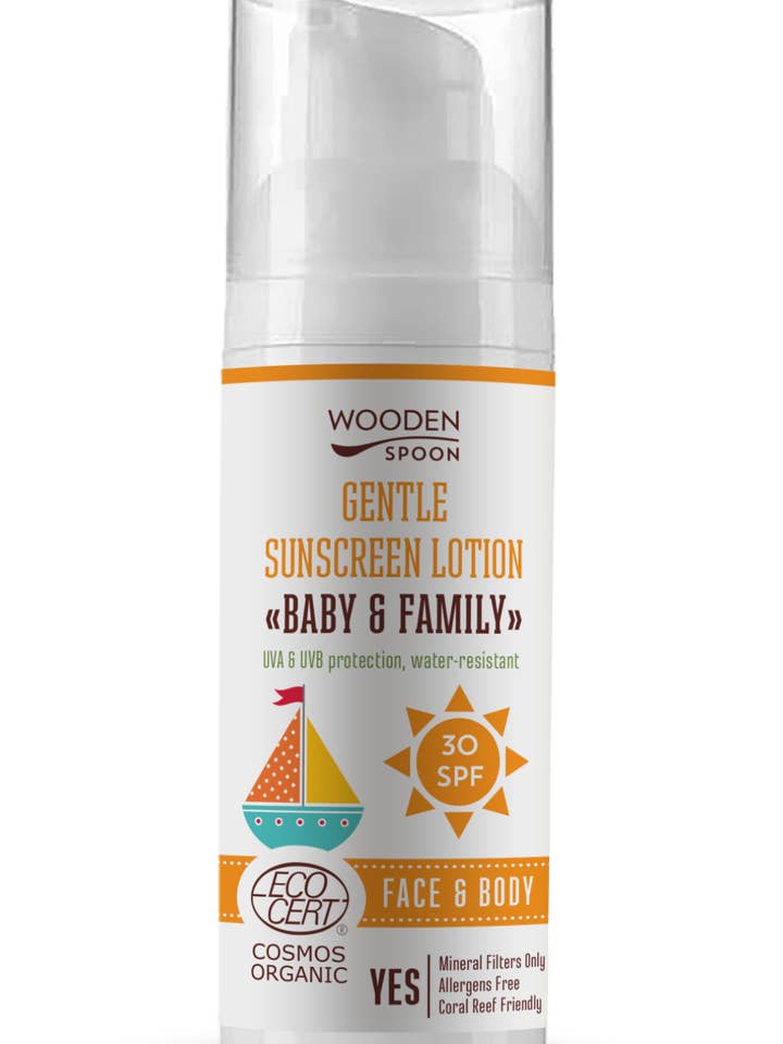Organic Sunscreen Lotion "Baby & Family" 30 SPF  - 50ml for wholesale by Wooden Spoon