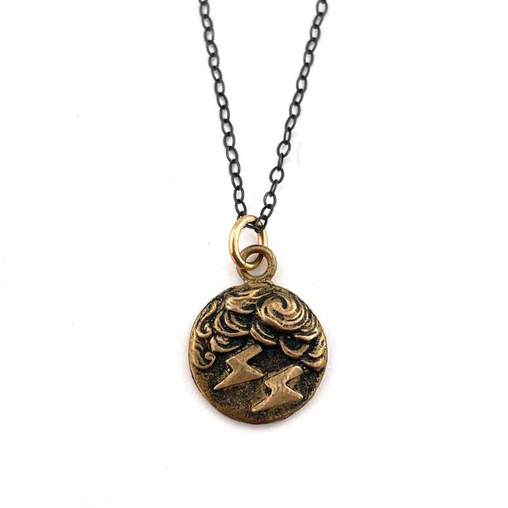 LIGHTNING Charm Necklace - Gold, Silver or Bronze for wholesale by Compass Rose Design