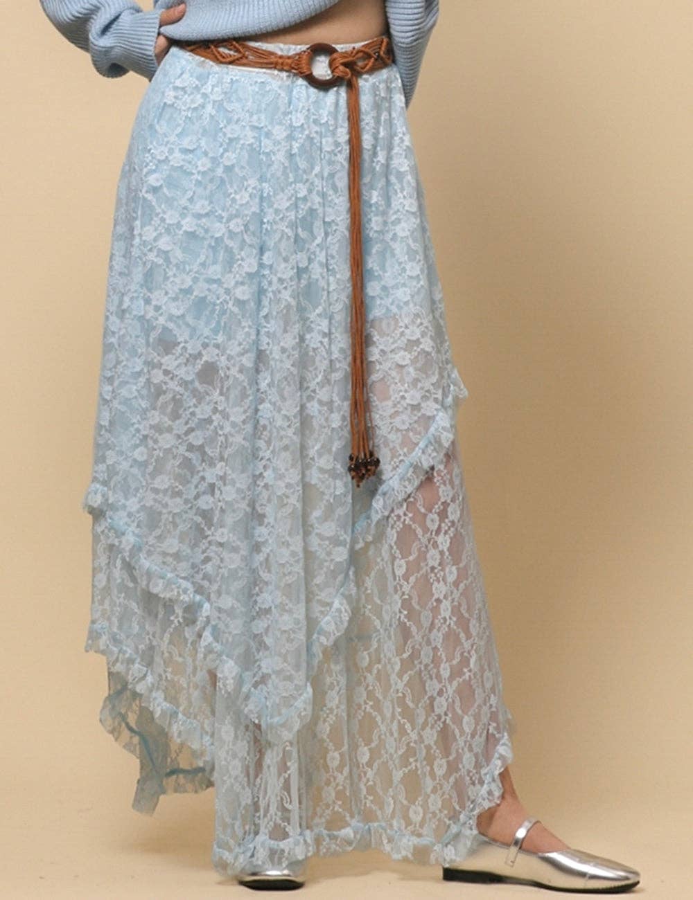 Sweetkama - Vente Jupe – femme - Jupe mi-longue en dentelle florale de couleur unie pour femmes SKS480116