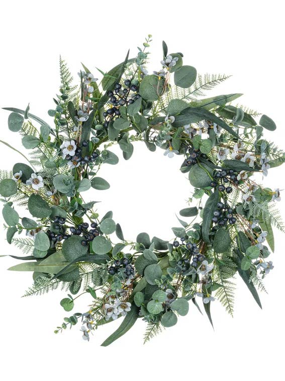 Eucalyptus & Berry Greenery Wreath - Botanical Item #89179 for wholesale by Napco