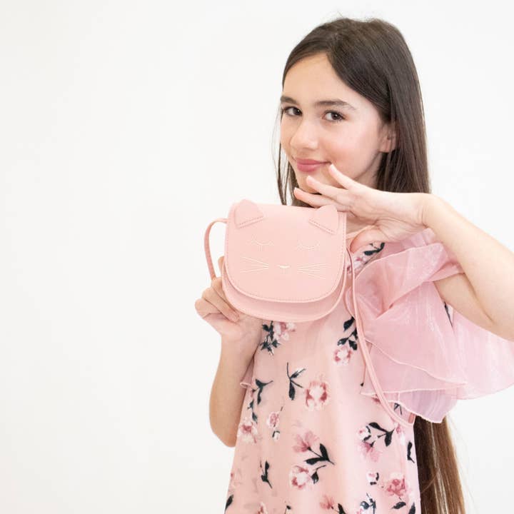 Yuko B – Engroshandel Crossbodytaske – til børn – Børne skuldertaske med dyremotiv - Mina kat i pink4