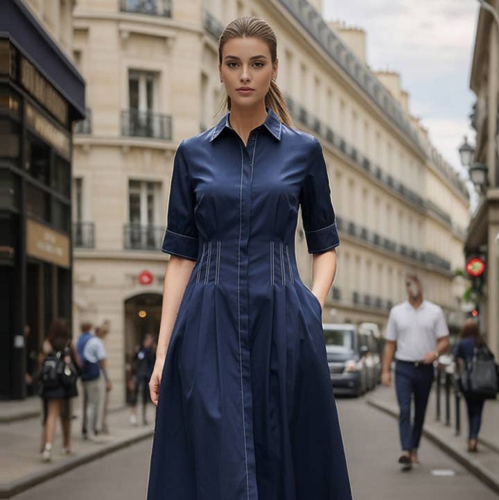 VAVA by Joy Han - Wholesale Dress - Women's - CONTRAST STITCH DETAIL W/SHORT SLEEVE MIDI DRESS3