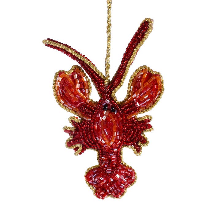 Beaded Red Lobster Hanging Decoration for wholesale by Cream Cornwall