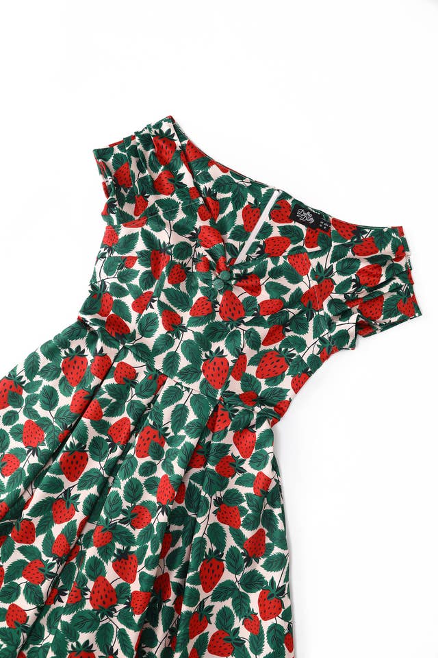 Dolly & Dotty - Venta al por mayor Vestido - Mujer - Luz Beige Claro Blanco Lirio Sin Hombros Inspirado en los Años 50 Fresa2