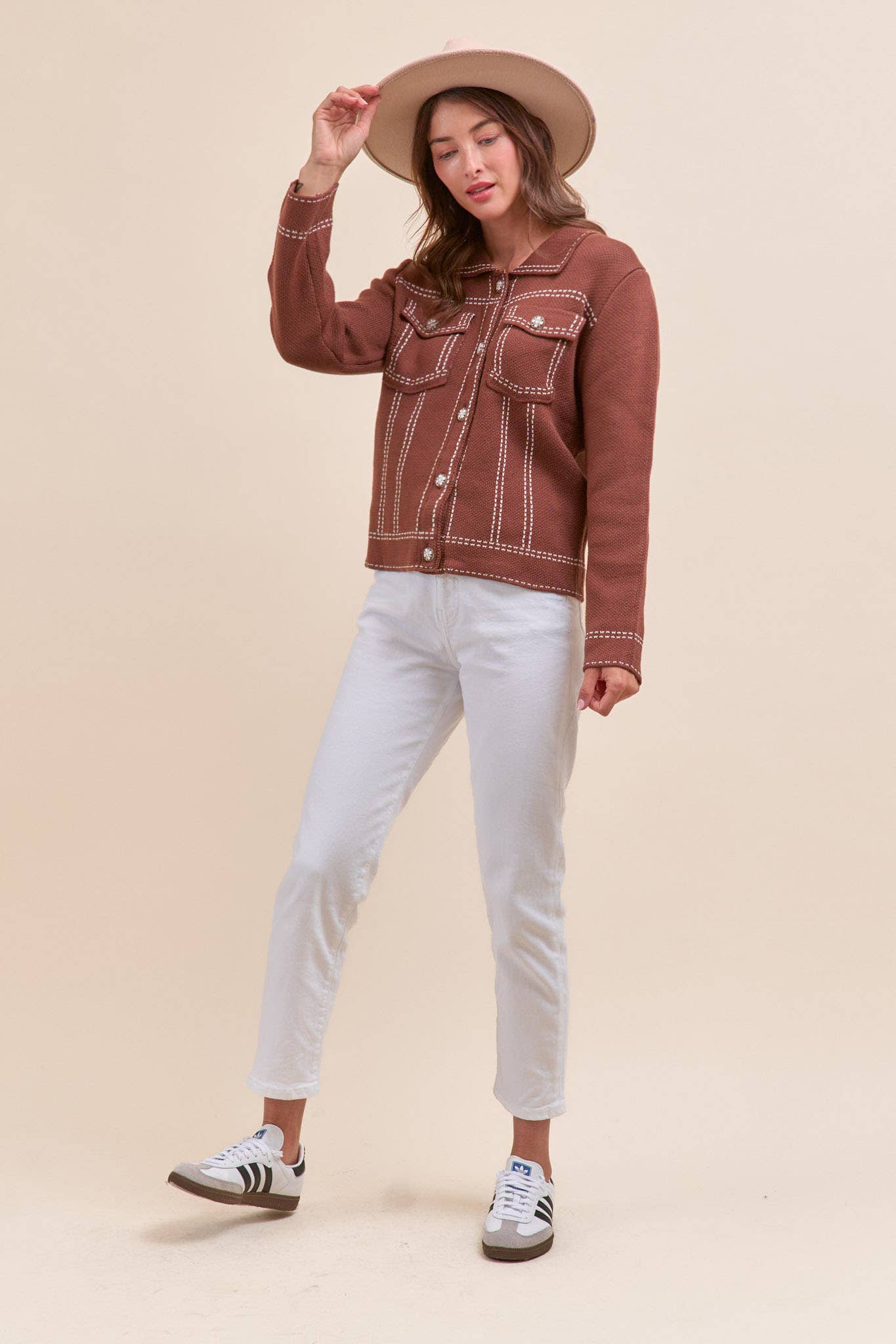 &MERCI - Wholesale Jacket - Women's - DENIM EFFECT KNIT SWEATER JACKET MSW111305