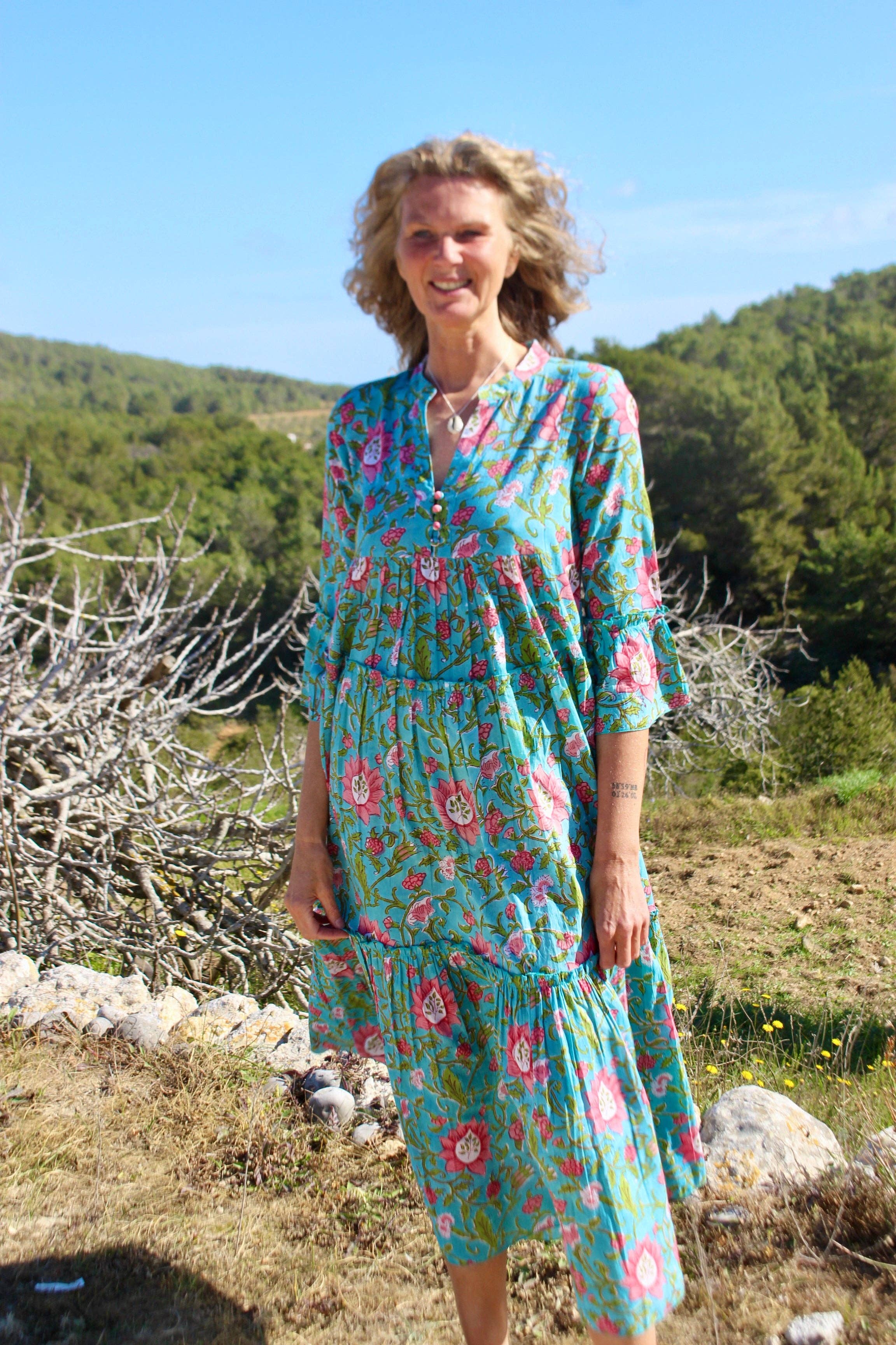 Aurobelle Ibiza - Wholesale Dress - Women's - Geo  dress  long  Hope turquoise cotton2