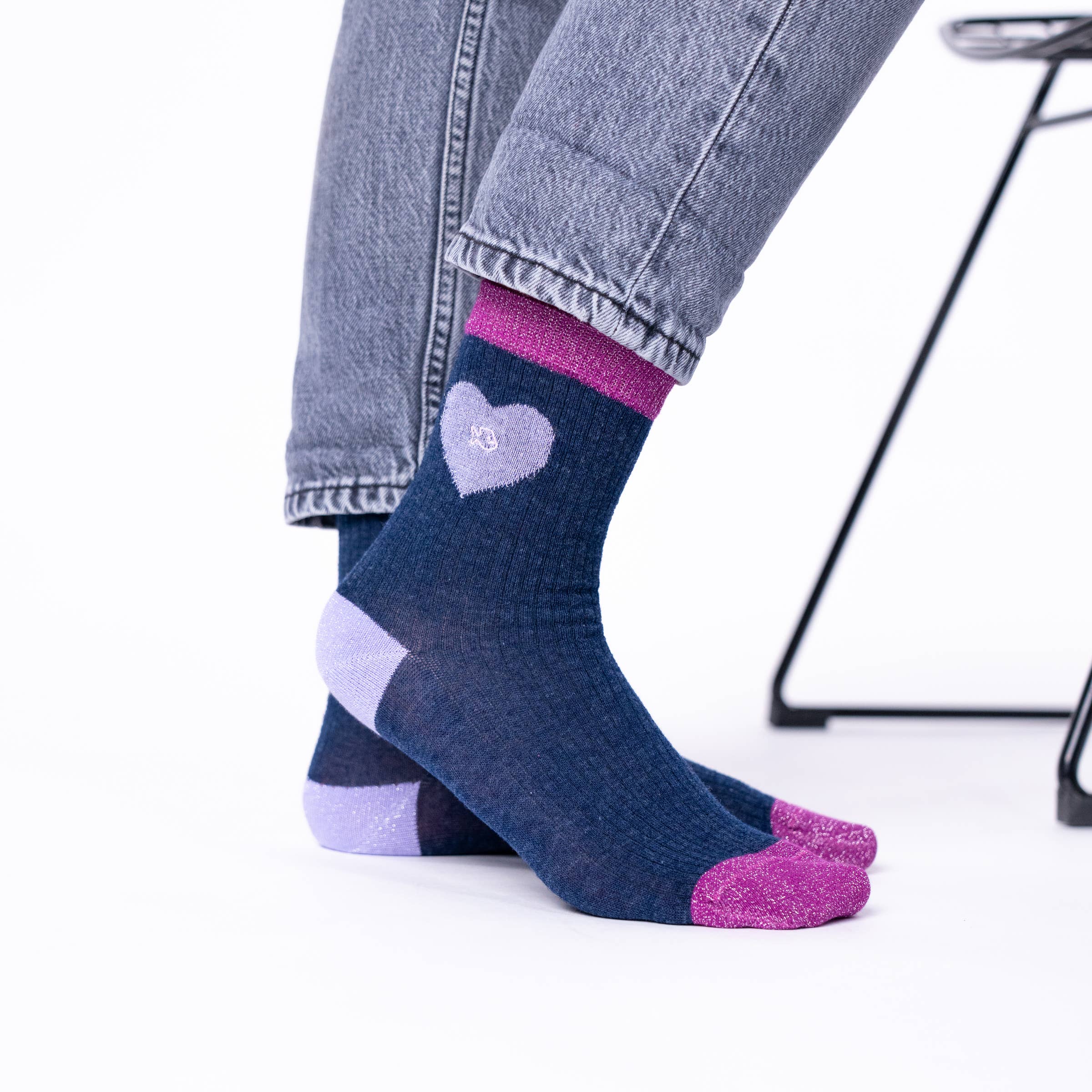 BILLYBELT - Wholesale Socks - Women's - Combed cotton socks Heart Navy and Lilac1