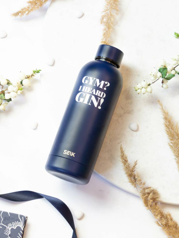 Bouteille d'eau/Thermos - Gym ? J'ai entendu gin ! (bleu marine) 500ml pour la vente par SEIK